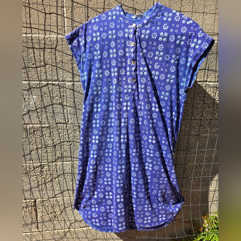 Floral Blue Embroidered Women's Tunic Top / Mini Dress